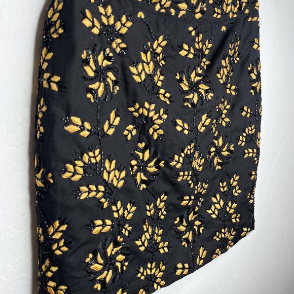 Reiss Opera Black Beaded Gold Leaf Floral Embroidered Mini Pencil Skirt 10 - Picture 5 of 13